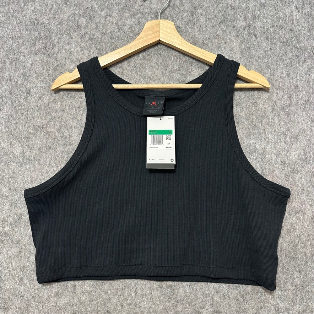 NEW Jordan Womens Active XL Black Ribbed Crop‎ Tank Top DX4700 010